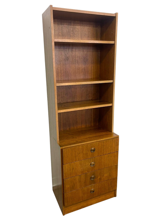 Vintage Mid Century Modern Bookshelf Cabinet with 4 Drawers