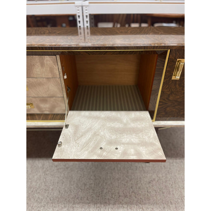 Vintage Uk Import Two Toned Formica Credenza With Gold Accents
