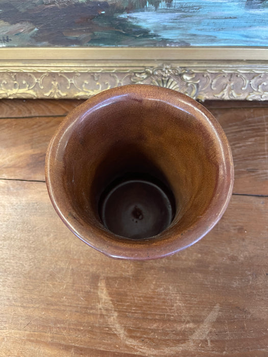 Vintage Red Wing Pottery Brown Glazed Floral Relief Vase