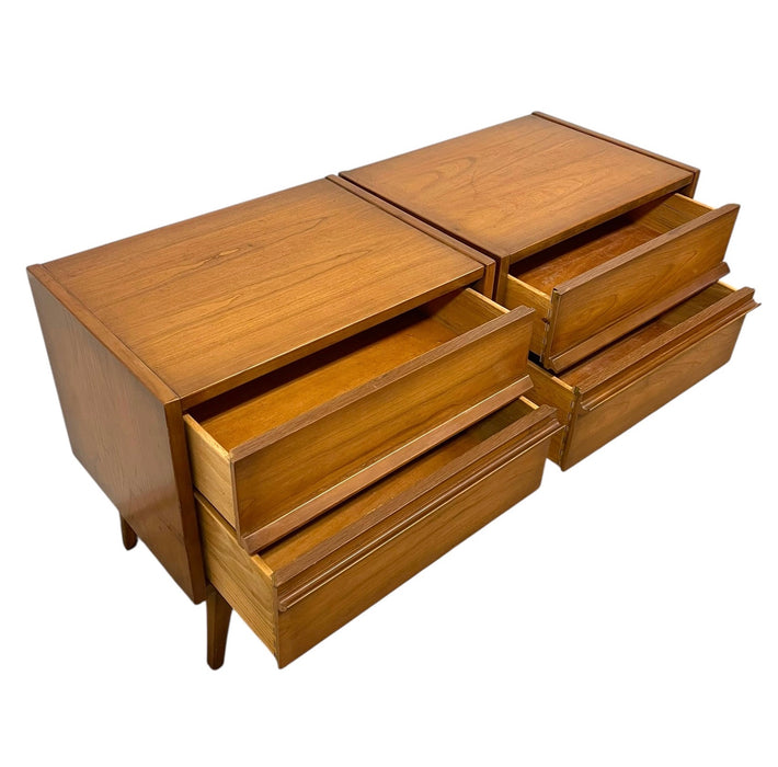 Vintage Mid-Century Modern Two-Drawer Nightstands - Matching Pair with Dovetailed Drawers