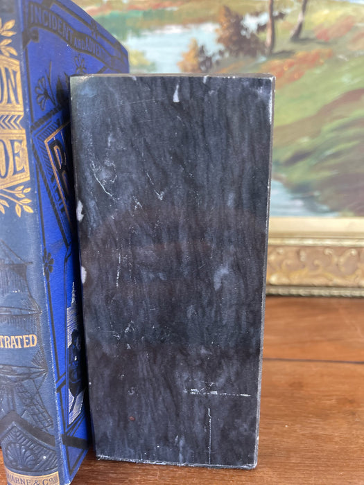 Vintage Black Likely Marble Bookends - Solid Rectangular Pair with White Veining, Mid-20th Century