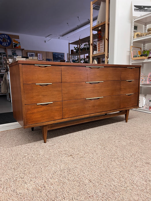 Vintage Mid Century Modern Solid Walnut 9 Drawer Dresser and a 5 Drawer Chest Set by Kent Coffey.