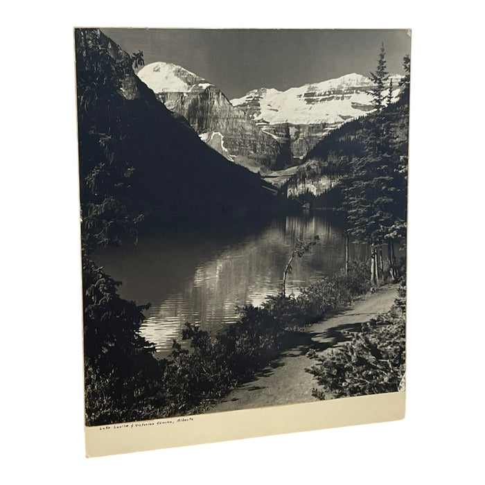 Vintage Black and White Lake Louise & Victoria Glacier Photograph, Alberta Landscape Print