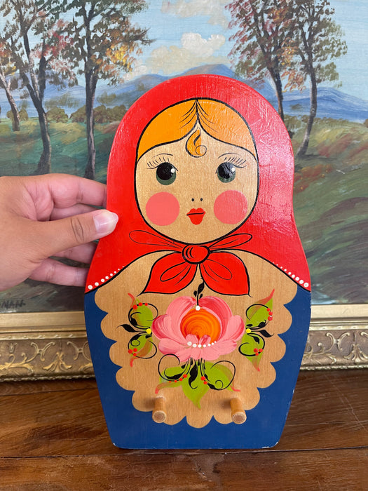 Vintage Hand-Painted Russian Matryoshka Wooden Wall Hook Rack