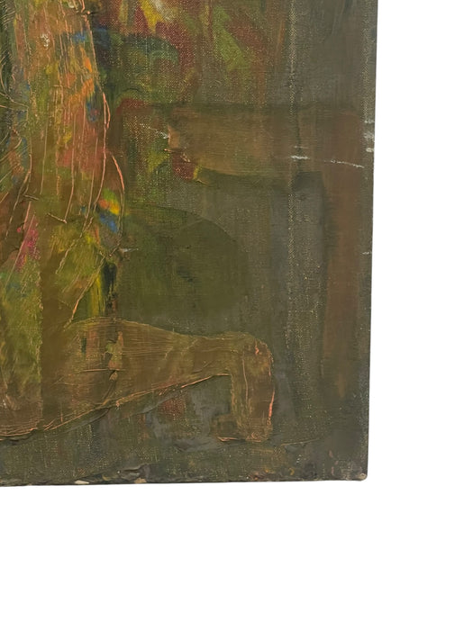 Vintage Abstract Expressionist Oil Painting on Canvas, Signed "Gierda," Textured Figurative Composition