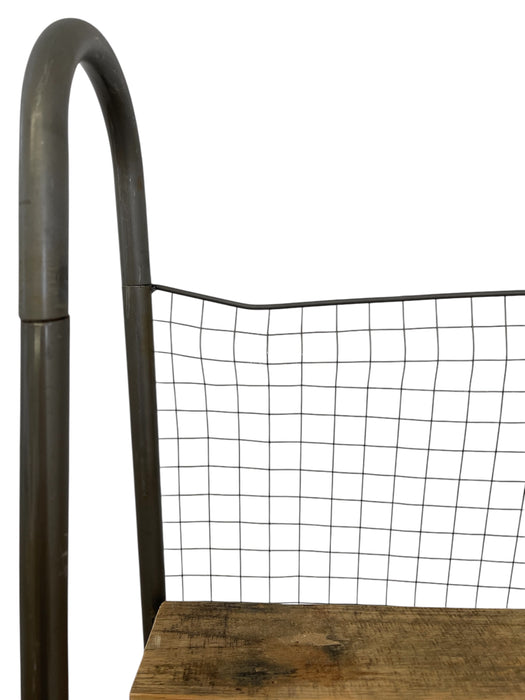 Baker Style Reclaimed Book Shelf Rack with Industrial Metal Frame and Wire Back