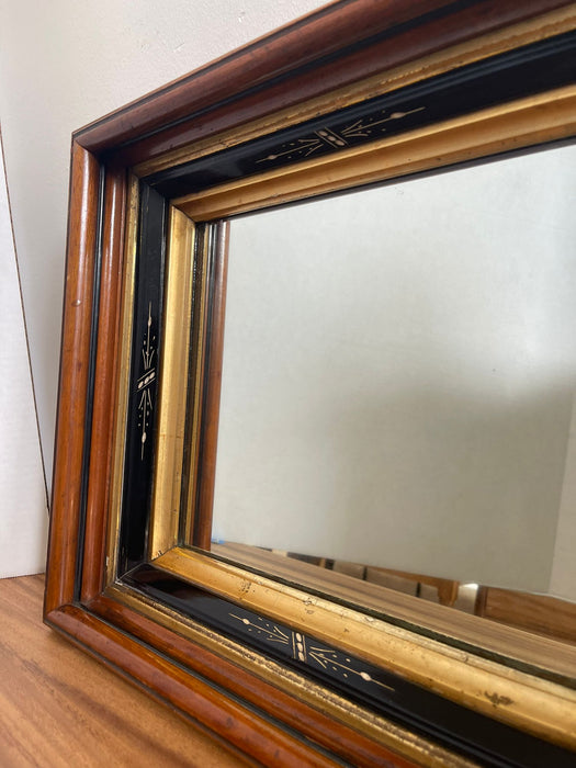 Vintage Wood Framed Mirror With Gilt Wood and Hand Painted Accents.