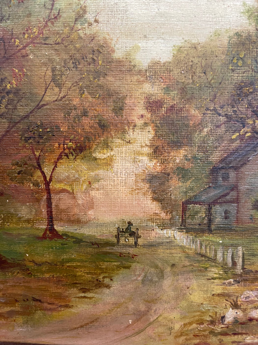 Vintage Framed Rural Landscape Painting on Canvas Board, Signed G.E.K.