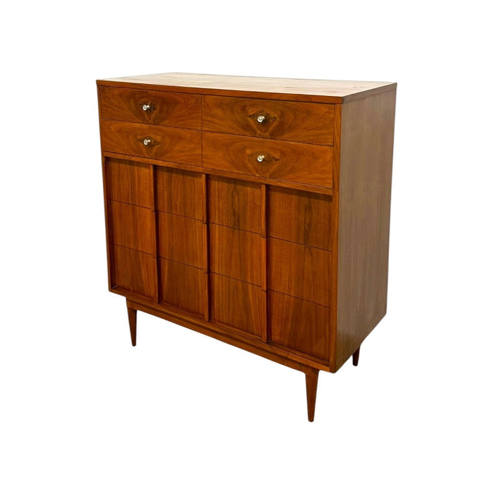 Vintage Mid-Century Modern 5 Drawer Dresser With Diamond Parquet Accent Inlay and Dovetailed Drawers