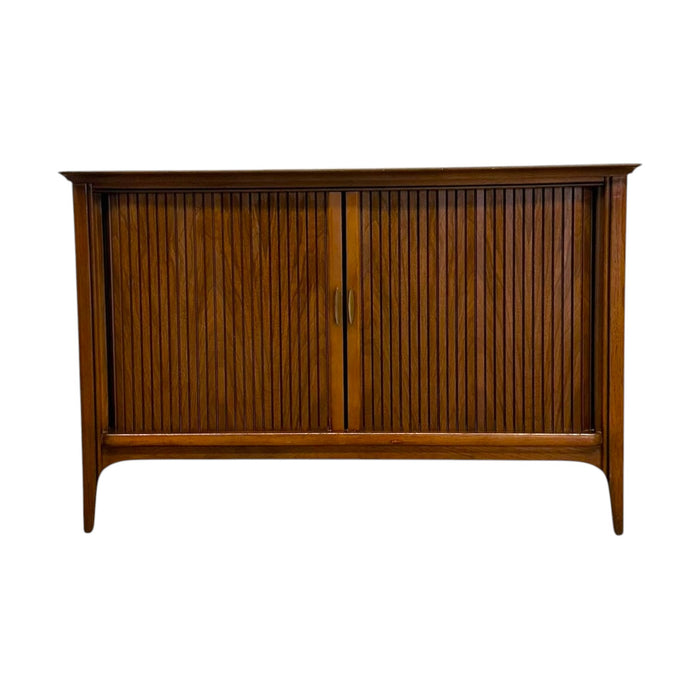 Vintage Mid-Century Modern Walnut Tambour Door Credenza / Media Console