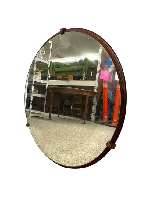 Art Deco Round Wall Mirror with Ribbed Clips