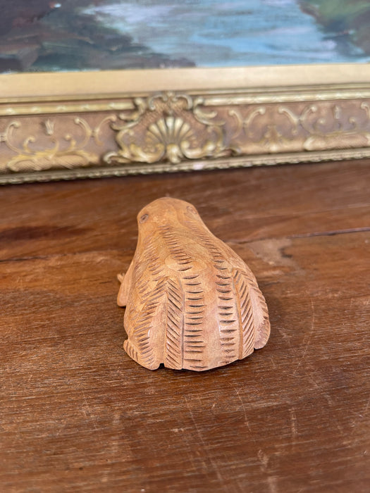 Hand-Carved Mid-20th Century Wooden Frog Sculpture with Incised Detailing