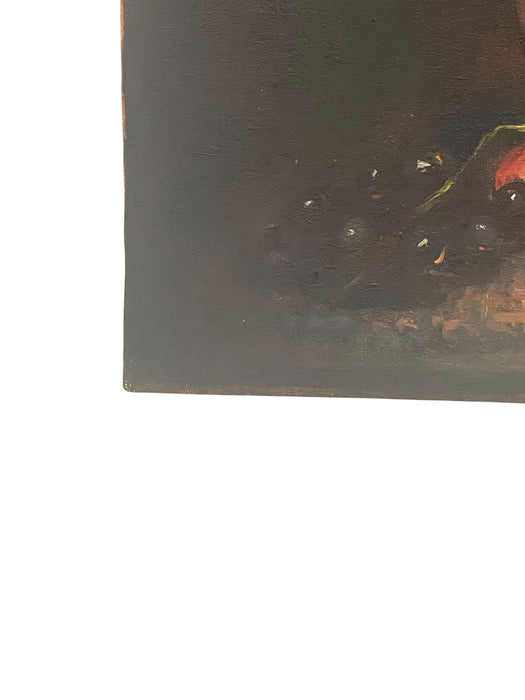 Vintage Still Life Oil Painting with Fruit and Wine Goblet on Canvas