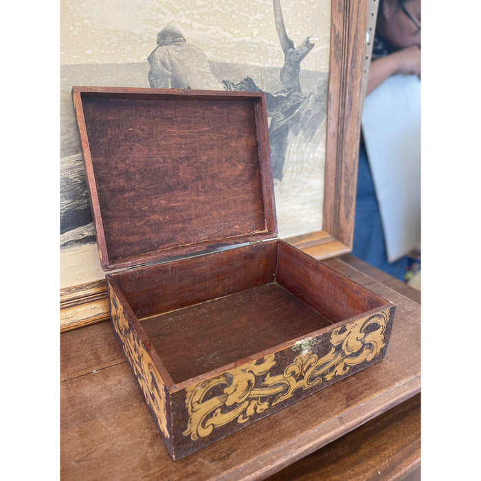 Wooden Box With Pyrography Mosaic and Hinge Clasp.