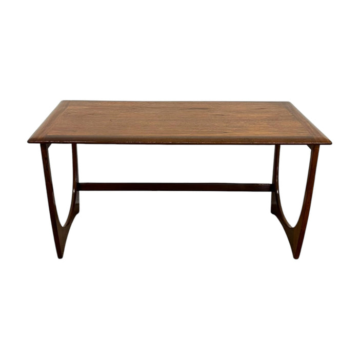 Mid-Century Modern Sculptural Walnut Coffee Table – Vintage MCM Crescent U-Base Low Table