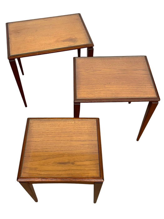 mid century Modern Nesting Table with Removable Glass Tops, Set of Three