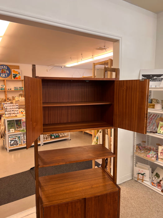 Vintage Mid Century Modern Free Standing Room Divider Wall Unit Cabinet with 3-Drawers and Finished Back