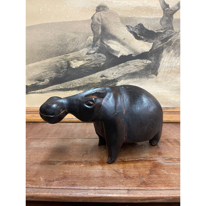 Vintage Wood Carved Hippo Sculpture