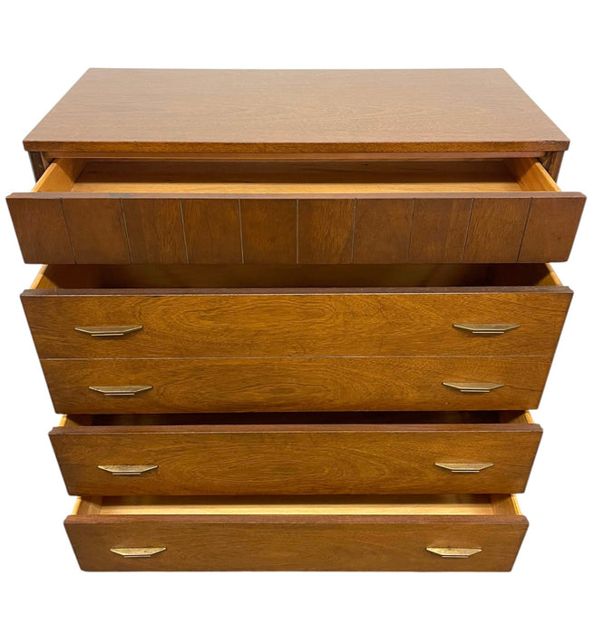 Mid Century Modern Bassett Furniture 4 Drawer Dresser with Dovetail Construction and Brass-Toned Pulls
