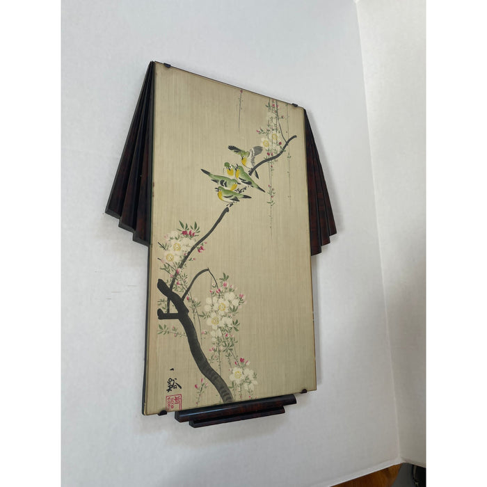 Birds on Branch Scene Silk Painting With Art Deco Frame