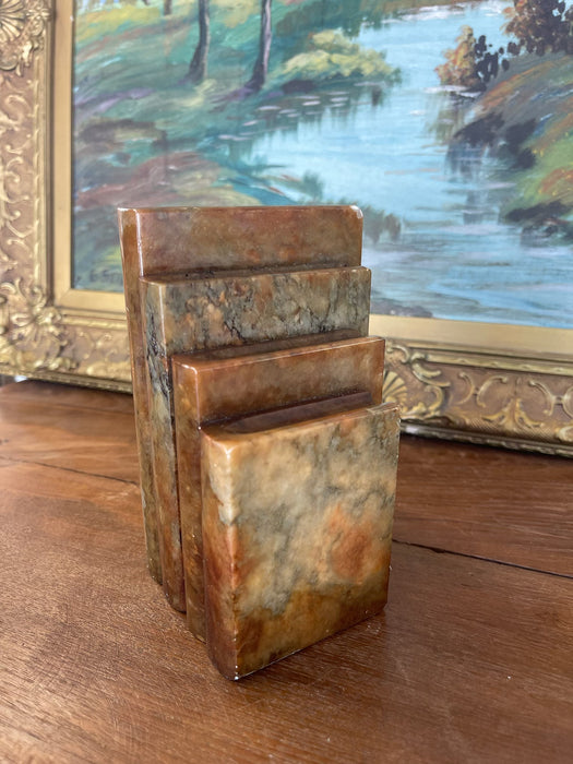 Vintage Polished Likely Onyx Marble Bookend in Graduated Stacked Form.