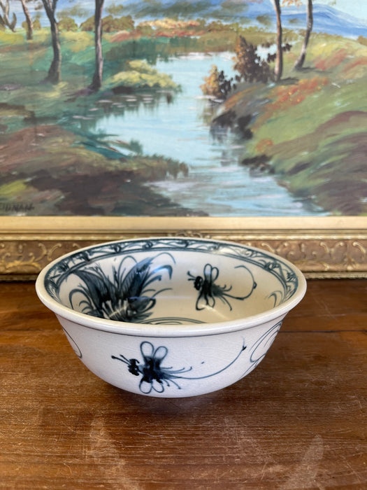Vintage Bat Trang Vietnamese Ceramic Bowl with Hand-Painted Dragonfly Motif