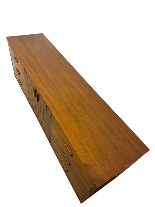 Vintage Mid Century Modern Walnut 9-Drawer Triple Dresser Dovetailed Drawers