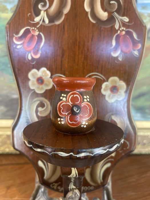 Possibly Norwegian Hand-Rainfed Resemaling Wall Pocket with Candlestick Holder or Miniature Vase, Signed by Kaja, 1990-Scandinavian Folk Art Decor.