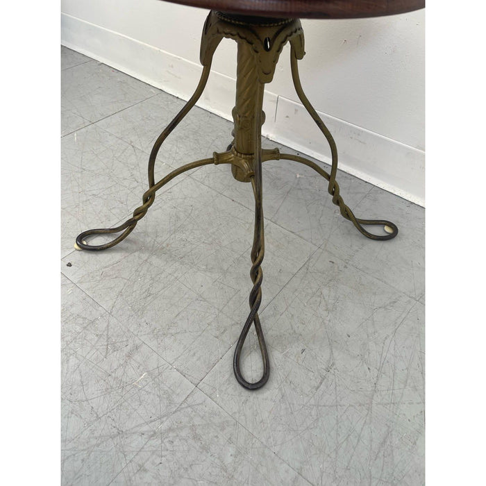 Vintage Stool With Adjustable Wooden Seat and Wrought Iron Base.