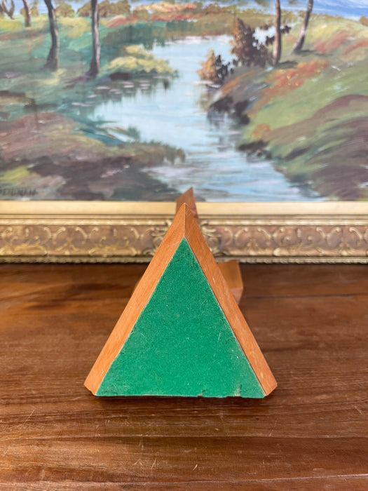 Mid-Century Modern Possibly Teak and Twisted Metal Triple Candle Holder with Geometric Base
