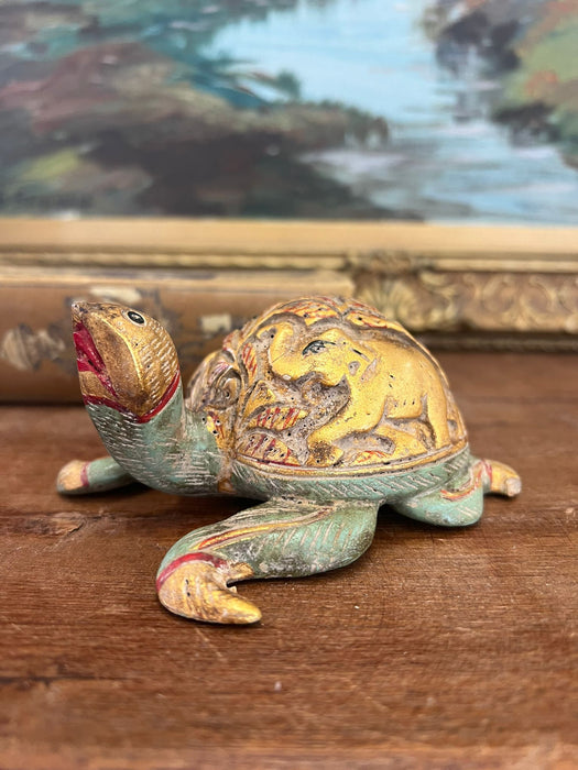 Vintage Hand carved and hand painted wooden Turtle Figurine.