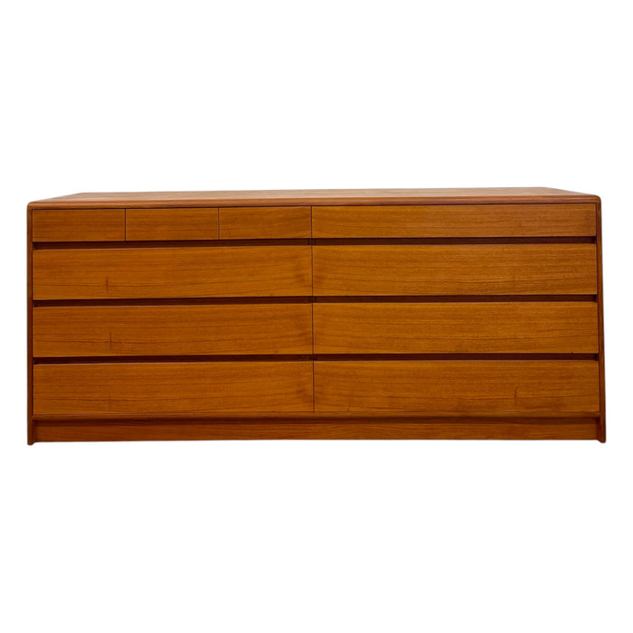 Vintage Mid Century Modern Teak Long Lowboy Double Dresser Credenza.
