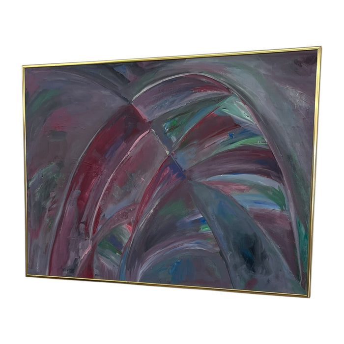 Large Abstract Expressionist Painting in Brass Toned Frame, Modern Color Field Wall Art