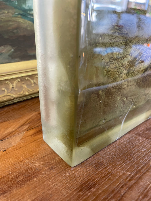 Vintage Brutalist Style Cast Glass Block Sculpture with Textured Relief Surface