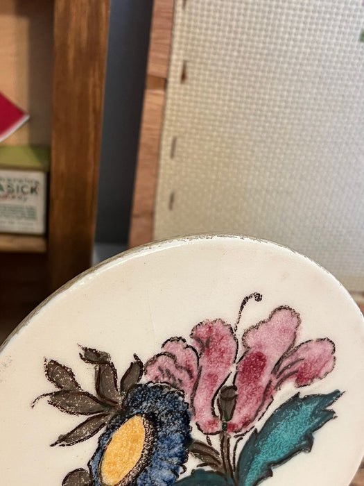 Vintage Hand Painted Round Floral Ceramic Tile Coaster.(online purchase only)