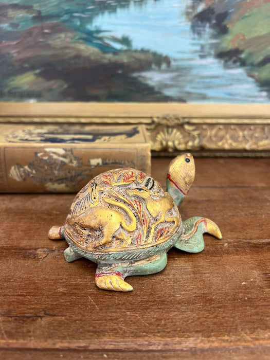 Vintage Hand carved and hand painted wooden Turtle Figurine.