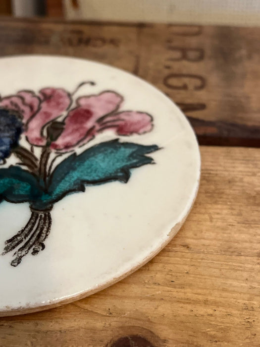 Vintage Hand Painted Round Floral Ceramic Tile Coaster.(online purchase only)