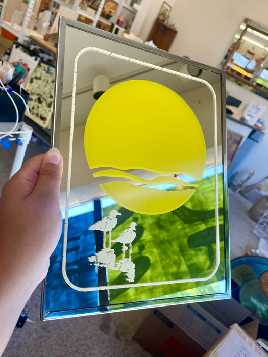 1970s Brytone Sunset and Seagulls Mirror by Mechanical Mirror Works, Inc. - Mid-Century Beach Scene Wall Art