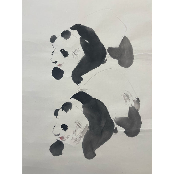 Vintage Original Watercolor Painting of Panda Bear Study.