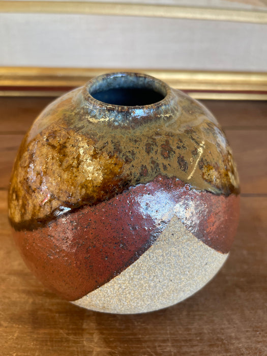 Vintage Studio Pottery Vase, Signed and Dated 1998, Rounded Form with Drip Glaze