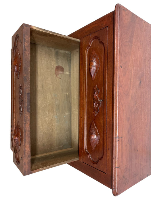 French Provincial Style Three-Drawer Chest with Carved Leaf Motifs and Dovetail Joinery