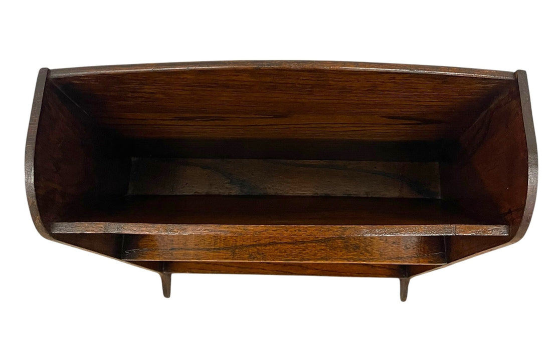 Antique Wooden Magazine Rack with Arched Top and Two-Tier Storage, Freestanding Book or Newspaper Stand