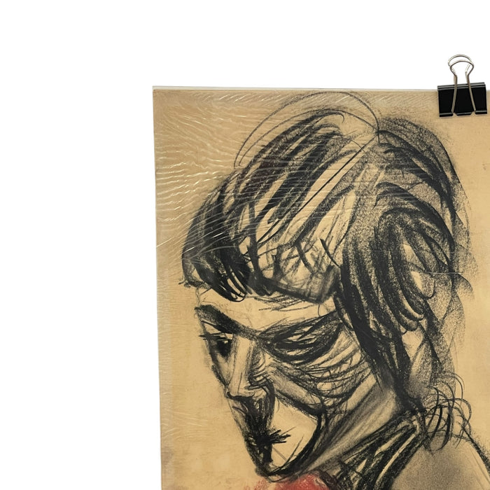 Vintage Charcoal Portrait Drawing of a Woman on Paper, Modern Figurative Artwork