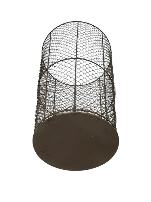 Vintage Industrial Wire Mesh Metal Trash Can / Waste Basket - Tapered Cylindrical Open-Top Bin