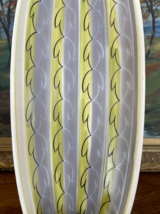 Vintage Mid-Century Modern Poole Pottery England Oval Serving Dish - Abstract Leaf Pattern, Yellow and Gray