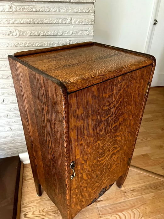 Antique Sheet Music Tiger Oak Cabinet, Record Cabinet, Side Table