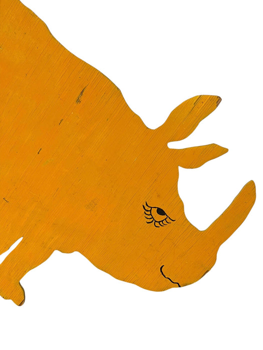Vintage Hand-Painted Wooden Rhinoceros Lawn Sign / Folk Art Yard Stake