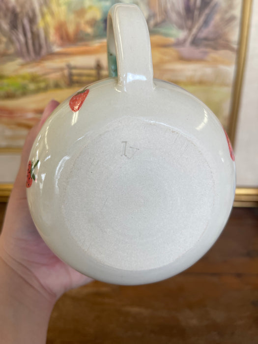 Handmade Wheel-Thrown Ceramic Strawberry Mug with Green Glaze Interior