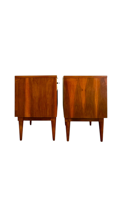 Vintage Mid-Century Modern End Table Set With Diamond Parquet Accent Inlay and Dovetailed Drawers