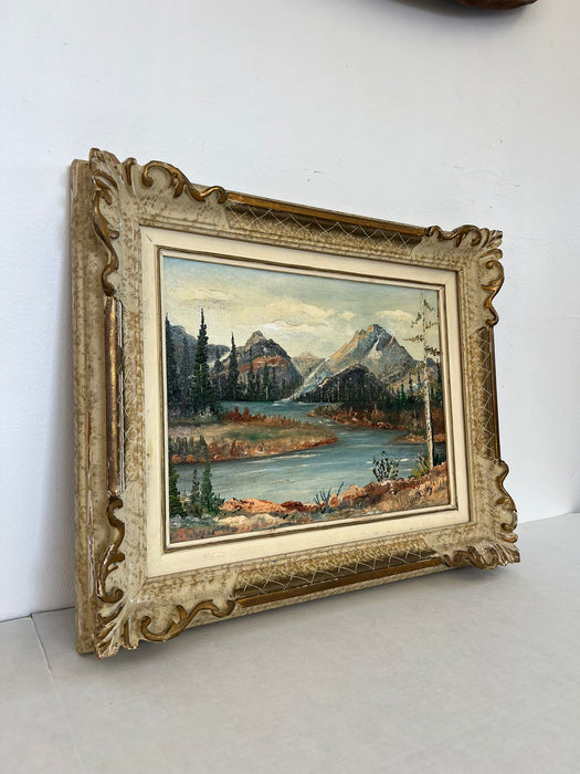 Vintage Teton Mountains Scenic Landscape Framed 1971 painting by F.D. Lessley.